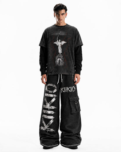 GRYFT Distressed Angel Cross Graphic Layered T-Shirt