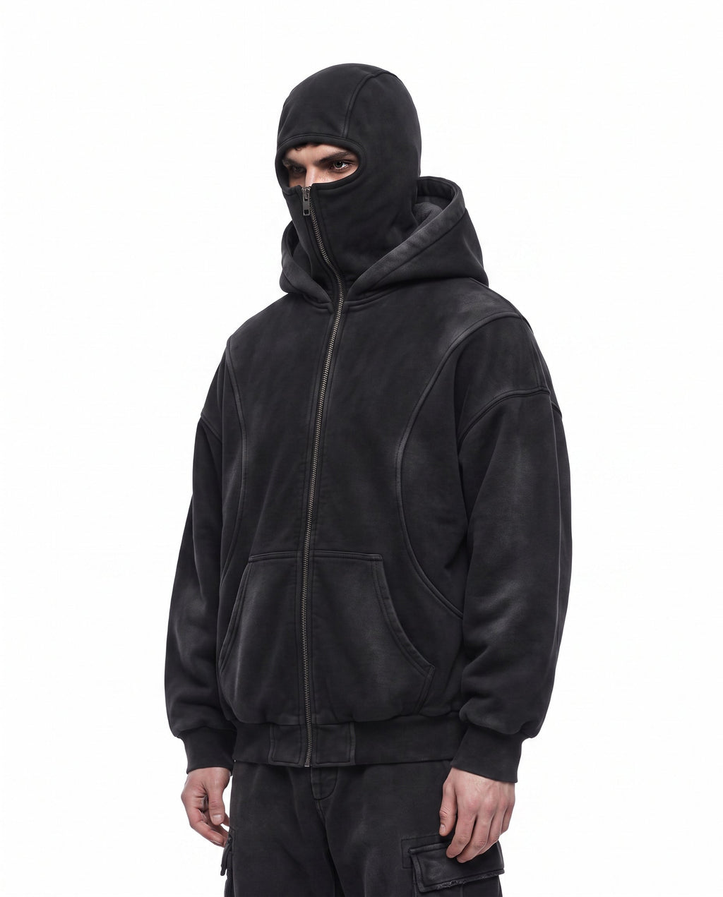 GRYFT Vintage Washed Balaclava Double Layer Zip-Up Hoodie