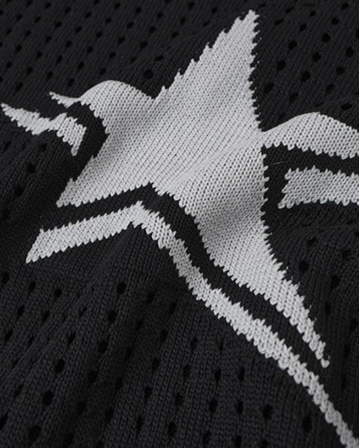 GRYFT Distressed Star Open-Knit Sweater Vest