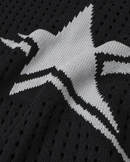 GRYFT Distressed Star Open-Knit Sweater Vest