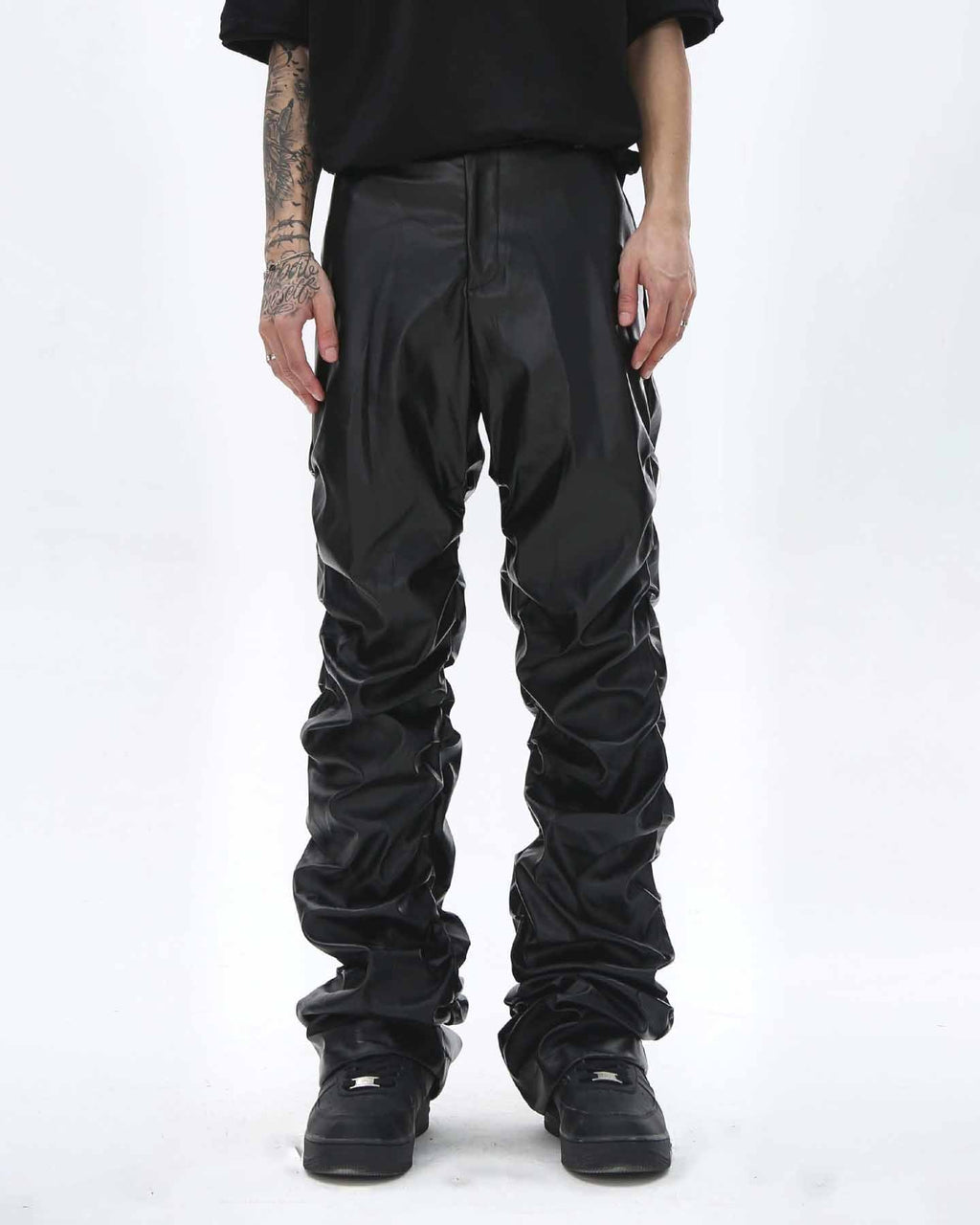 Pleated Pu Jeans