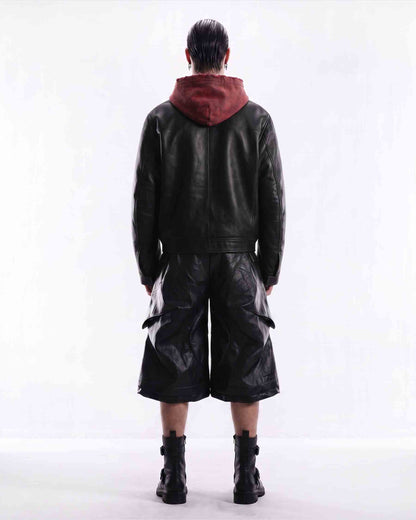 GRYFT RED RUST Series | Vintage Leather Hooded Bomber Jacket
