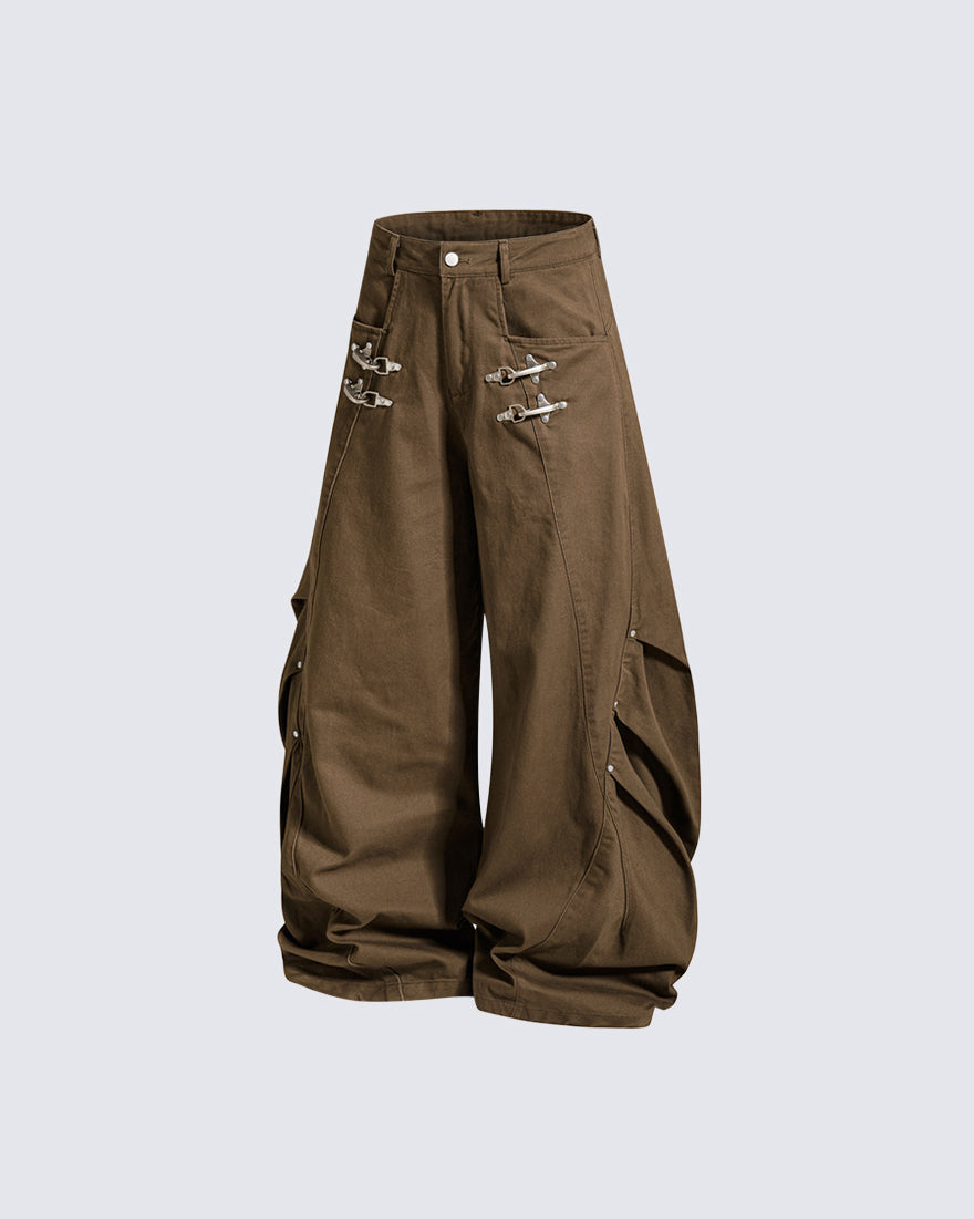 GRYFT Gothic Buckle Draped Wide Leg Pants