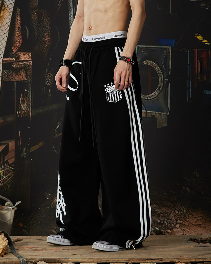 Curved Script Stripe Wide-Leg Sweatpants