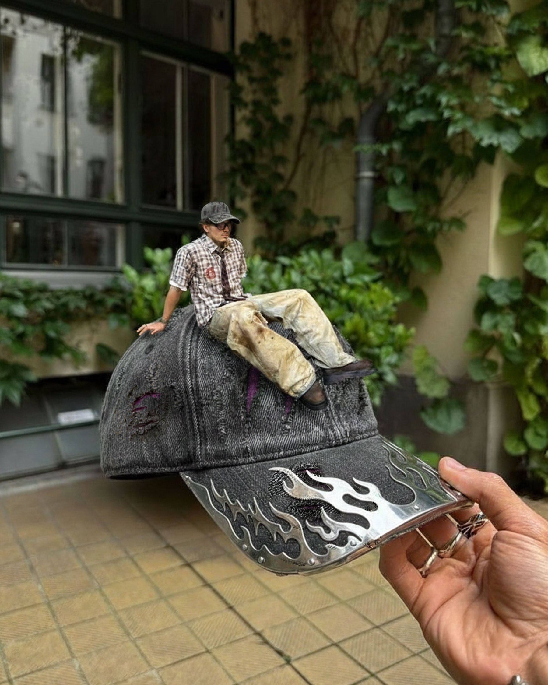 GRYFT-Wasteland Flame-Metal Distressed Denim Cap