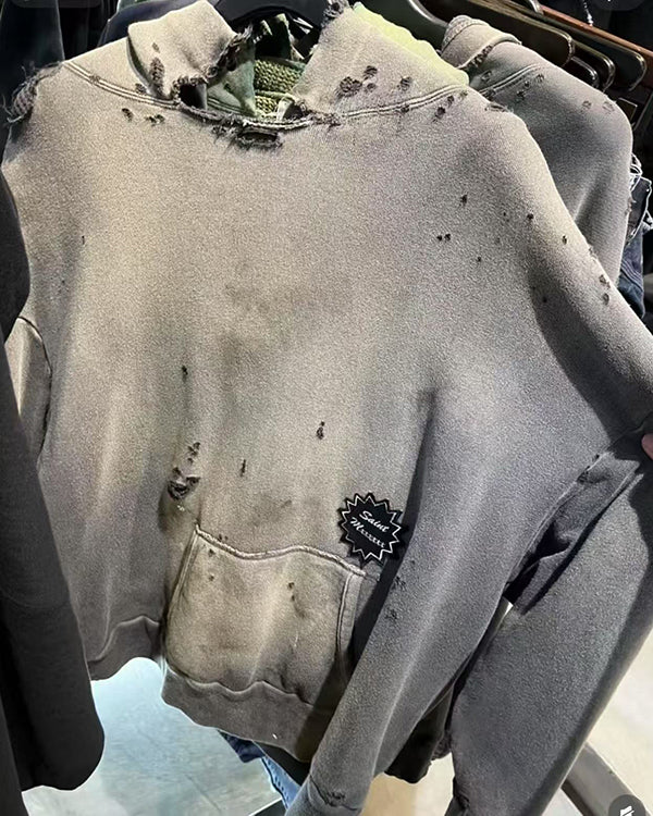 Distressed Printed Pullover Hoodie