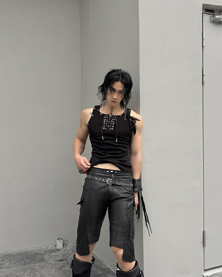 American Punk Lace-Up Rivet Tank Top New