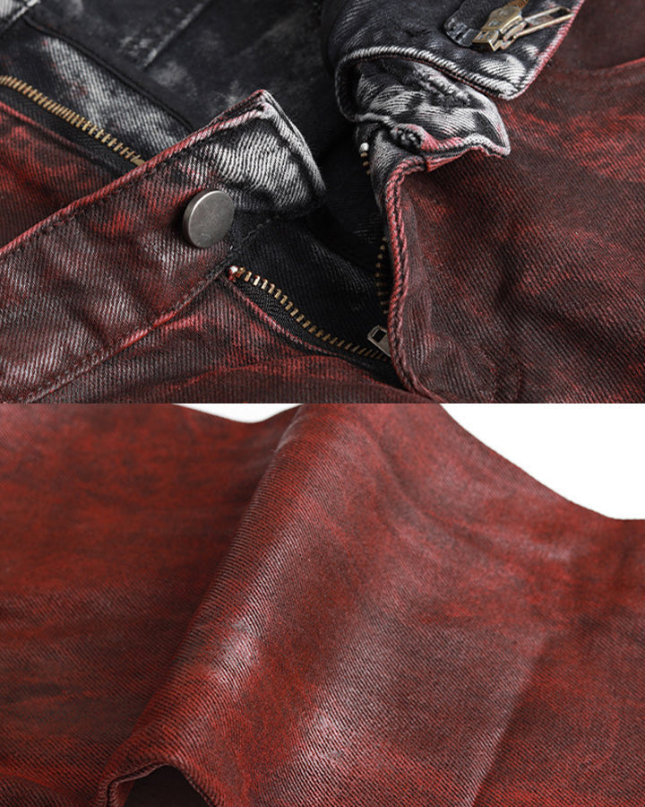 New Red Acid Wash Gothic Wide Leg Jeans