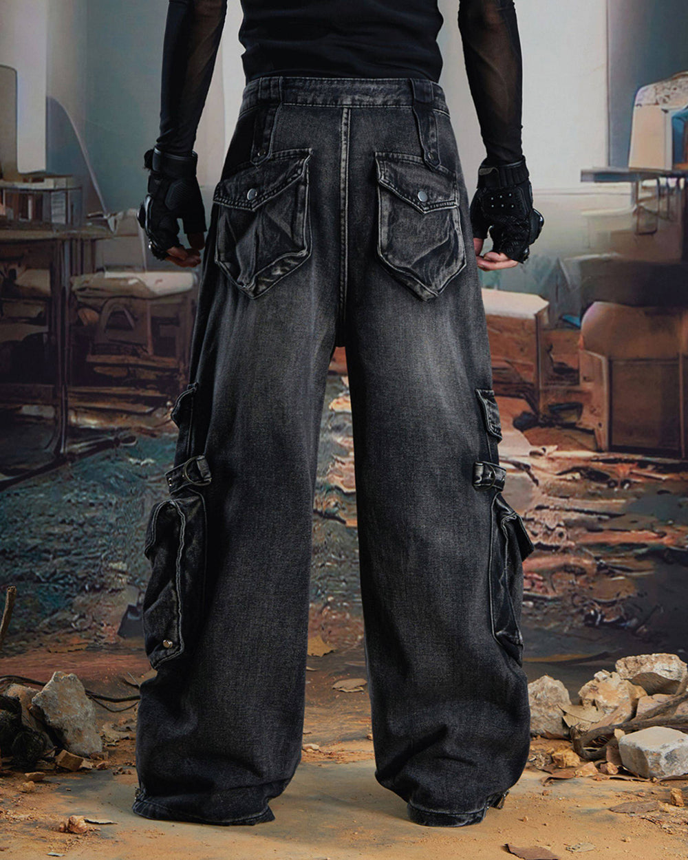 Vintage Streetwear Cargo Flared Jeans