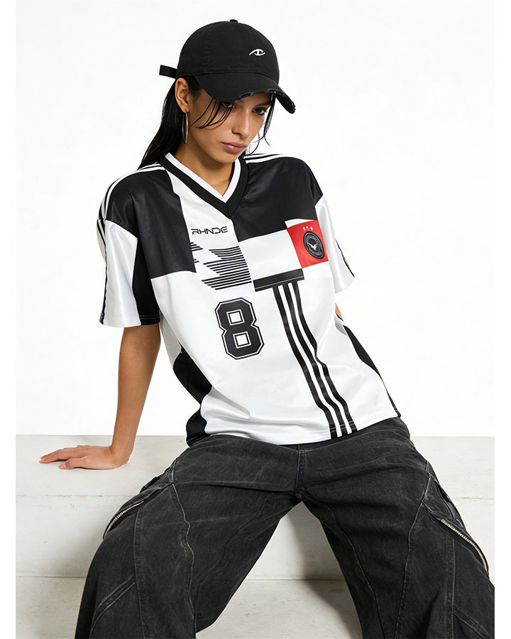 Black White Varsity Number Soccer Jersey Tee