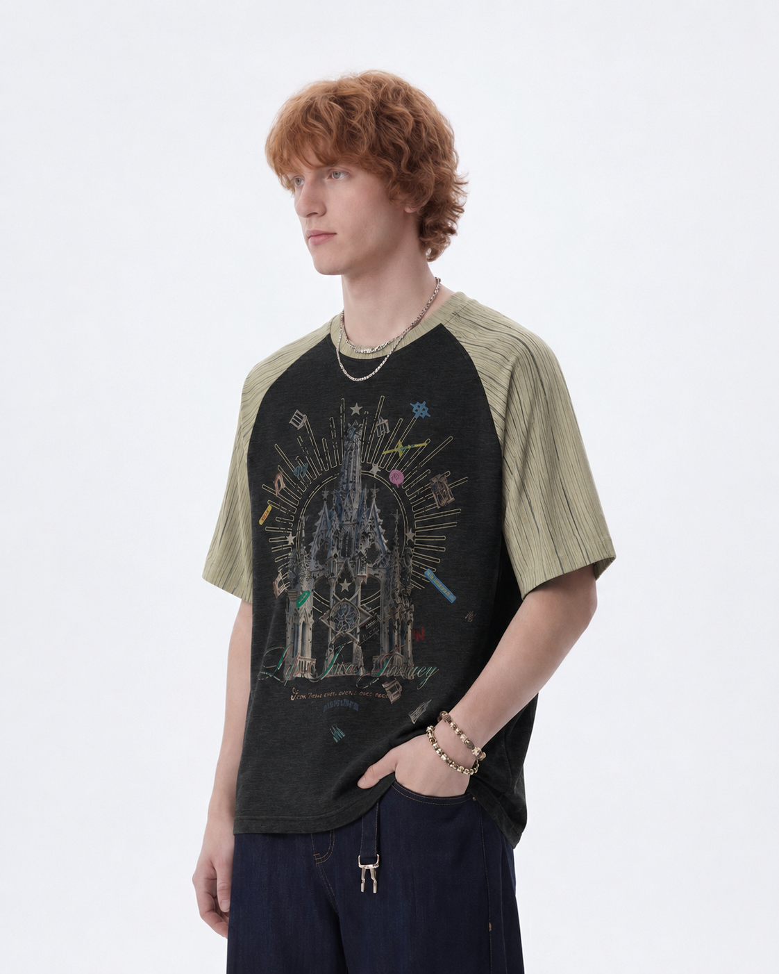 GRYFT Gothic Cathedral Graphic Raglan Short-Sleeve T-Shirt