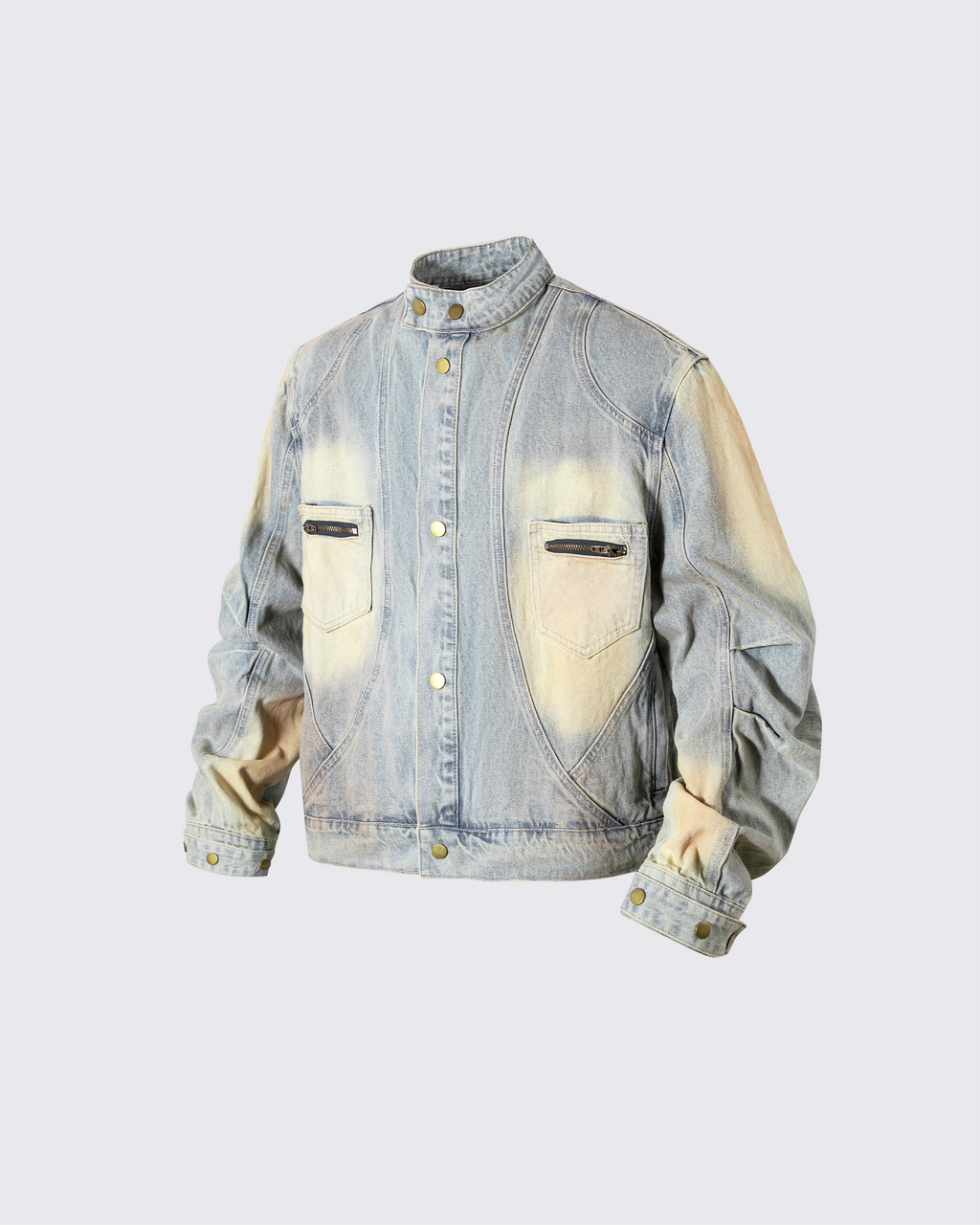 Vintage Wash Denim Jacket with Zipper Pockets
