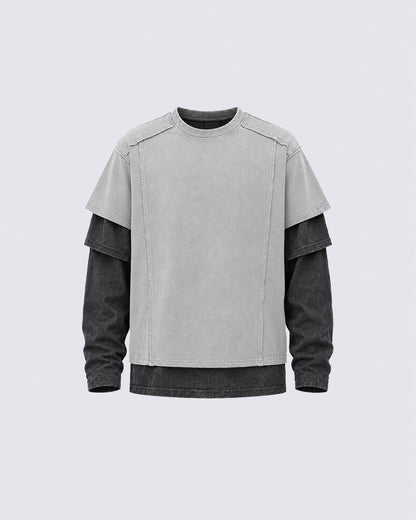 GRYFT Grunge Distressed Patchwork Layered Tee