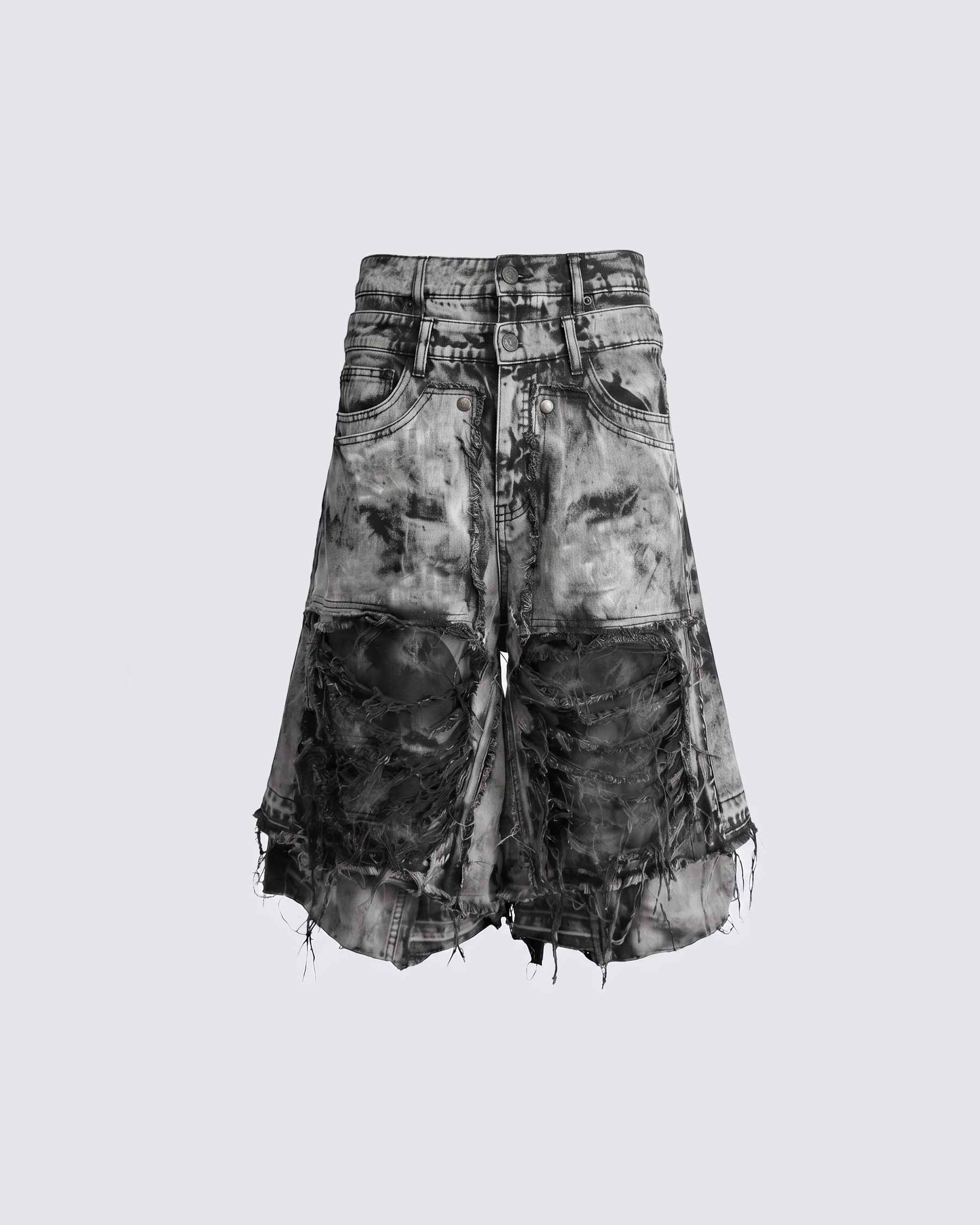 New Raw Hem Ripped Black Jean Shorts