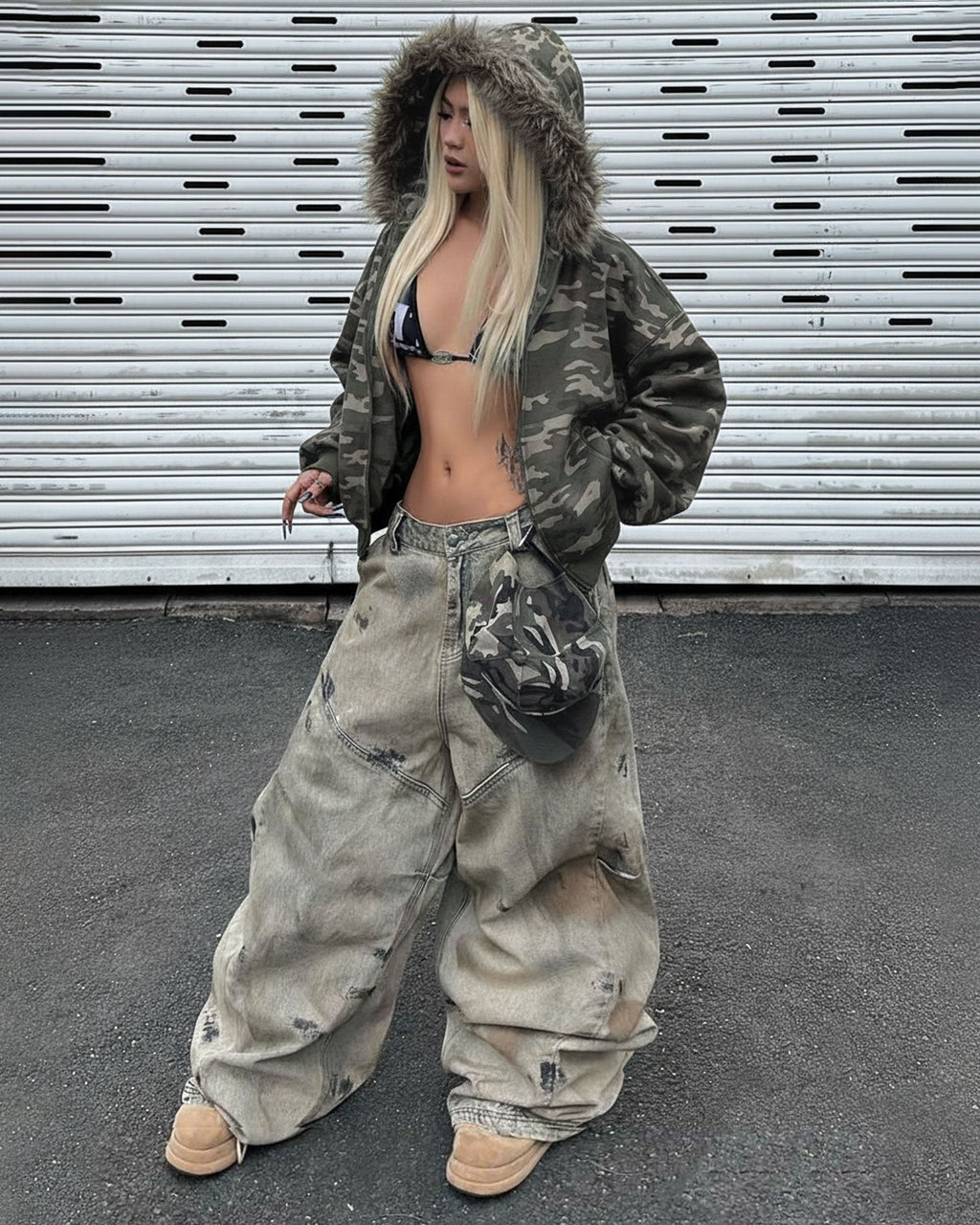 Camouflage Fur Collar Cotton Jacket