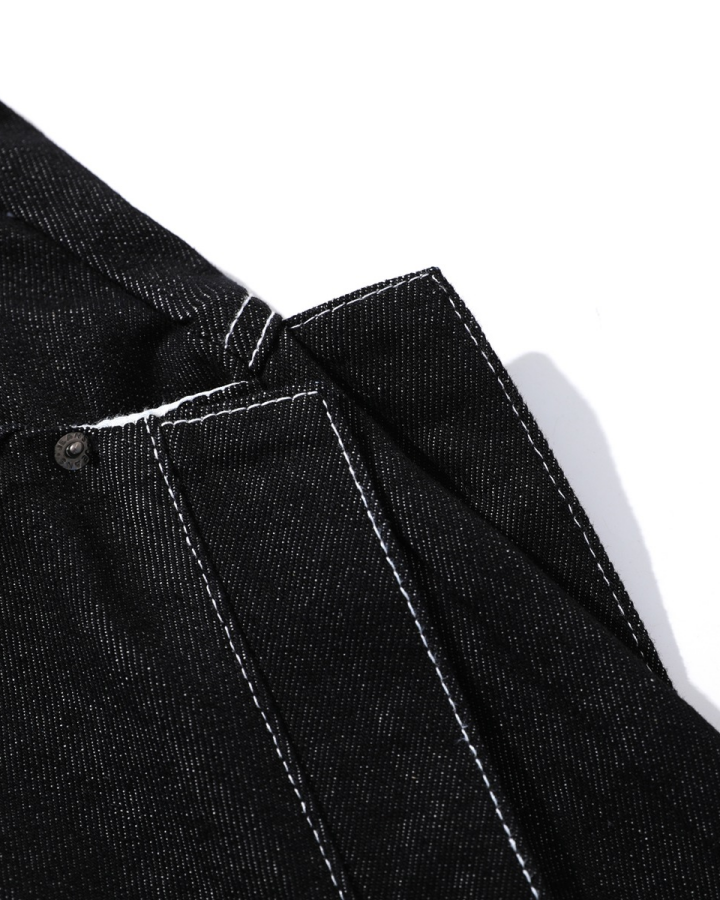 Contrast Stitching Wide-Leg Denim Shorts