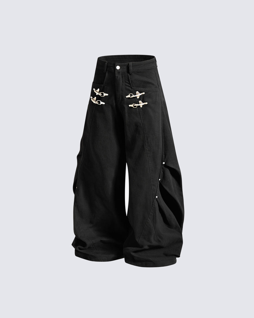 GRYFT Gothic Buckle Draped Wide Leg Pants
