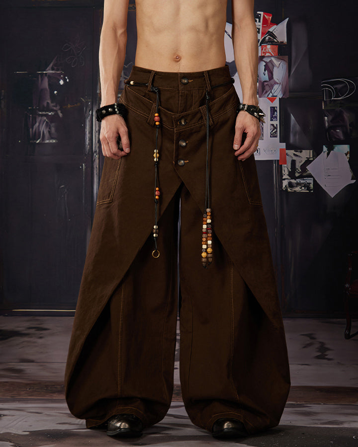 Deconstructed Double-Layer Panel Pants