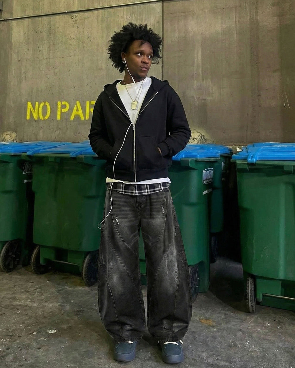 LOW SATURATION-Washed Wide-Leg Denim Pants