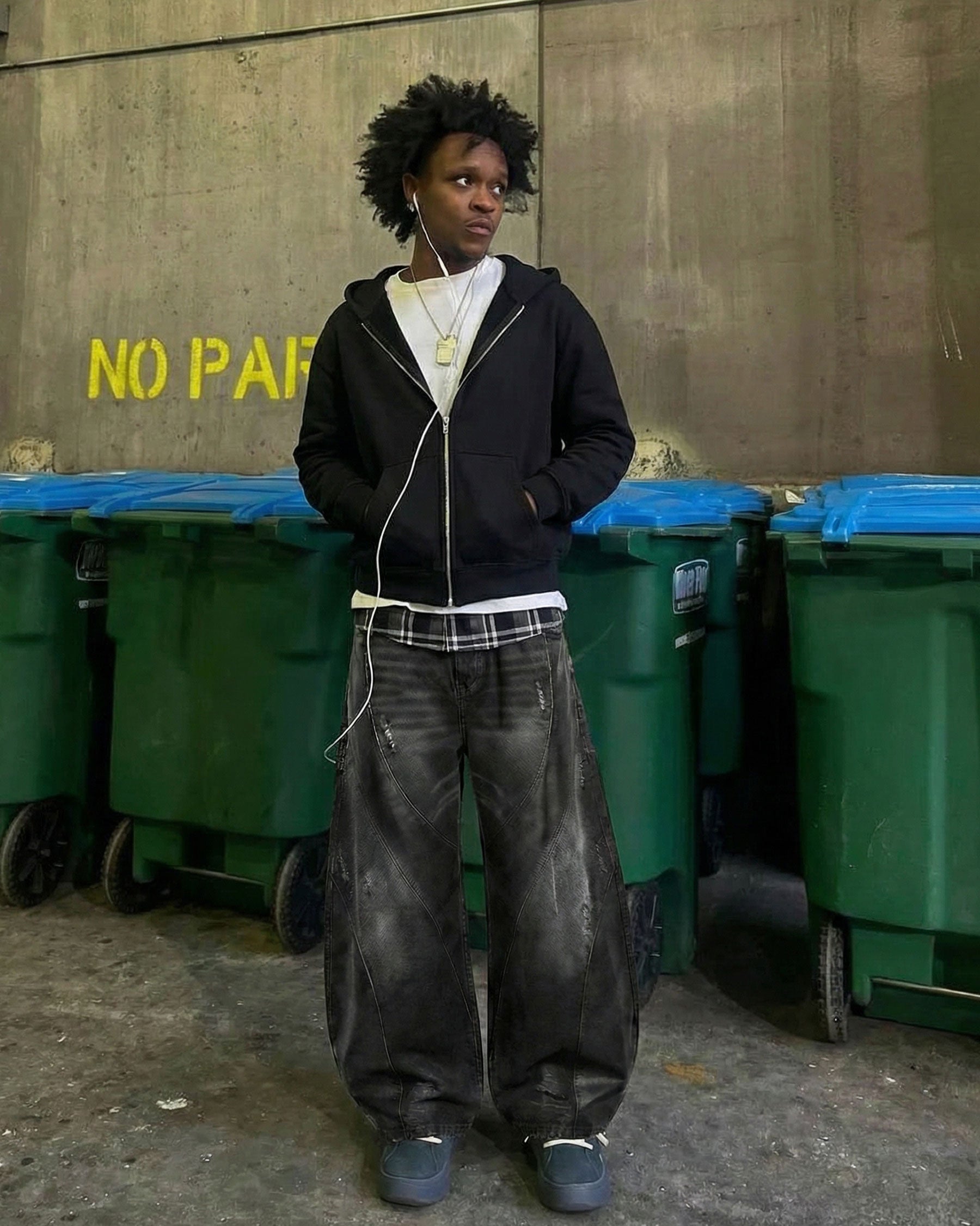 LOW SATURATION-Washed Wide-Leg Denim Pants