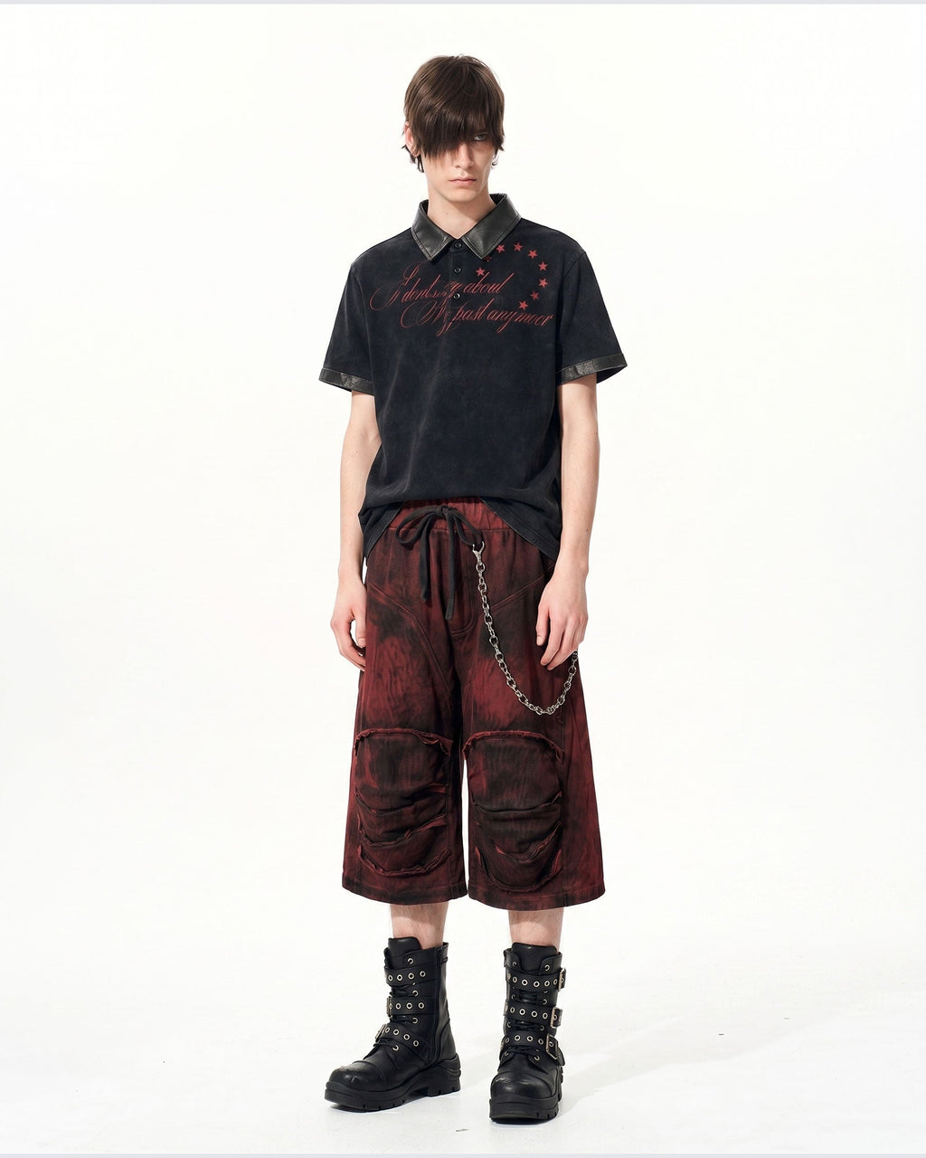 GRYFT -New Vintage Washed Letter Print Polo Shirt