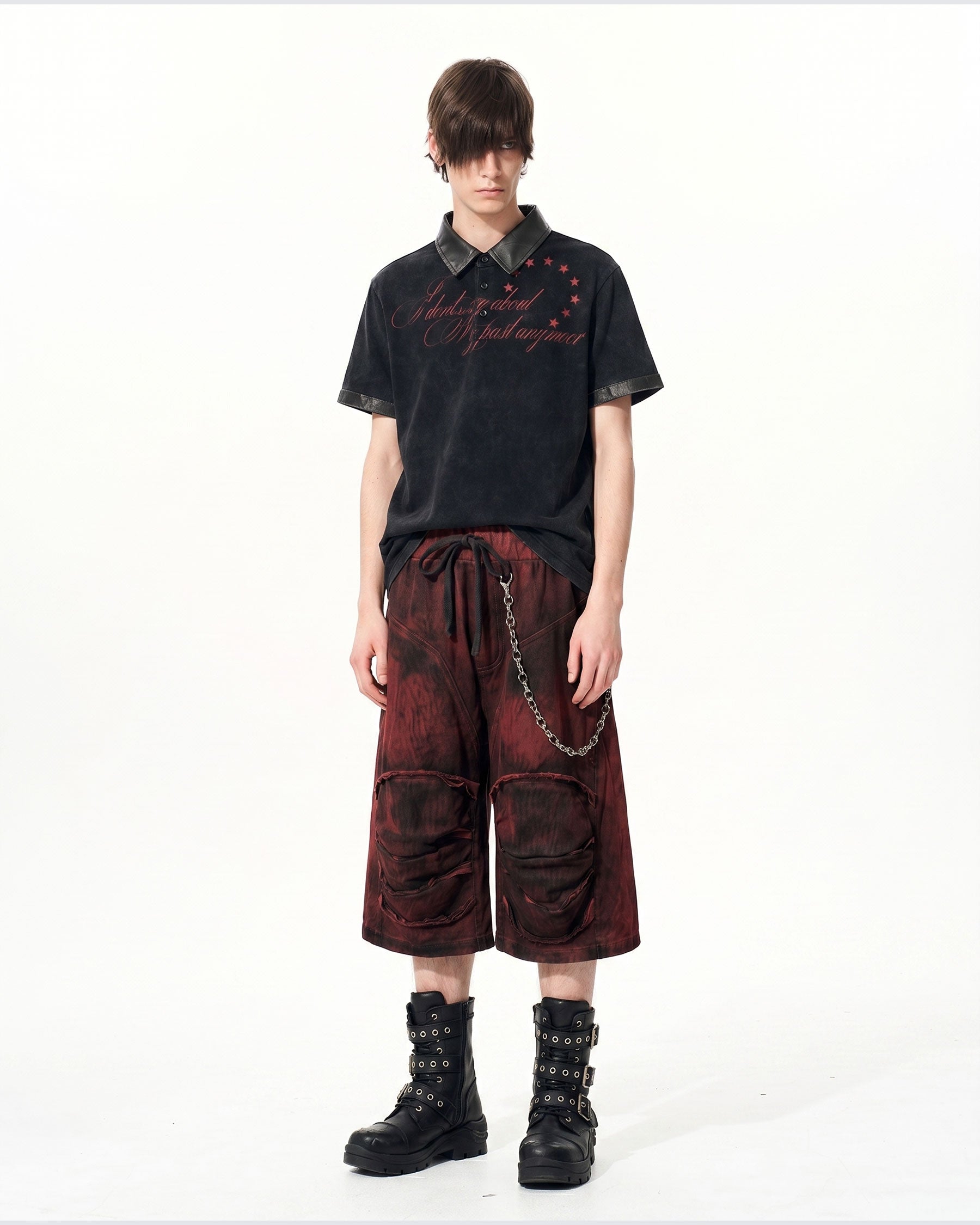 GRYFT -New Vintage Washed Letter Print Polo Shirt