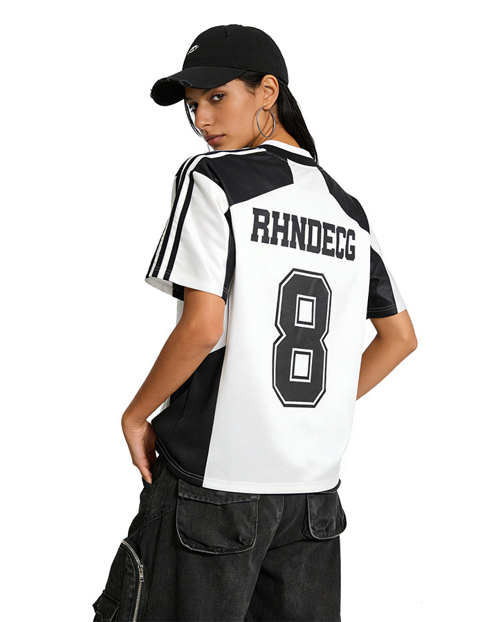 Black White Varsity Number Soccer Jersey Tee