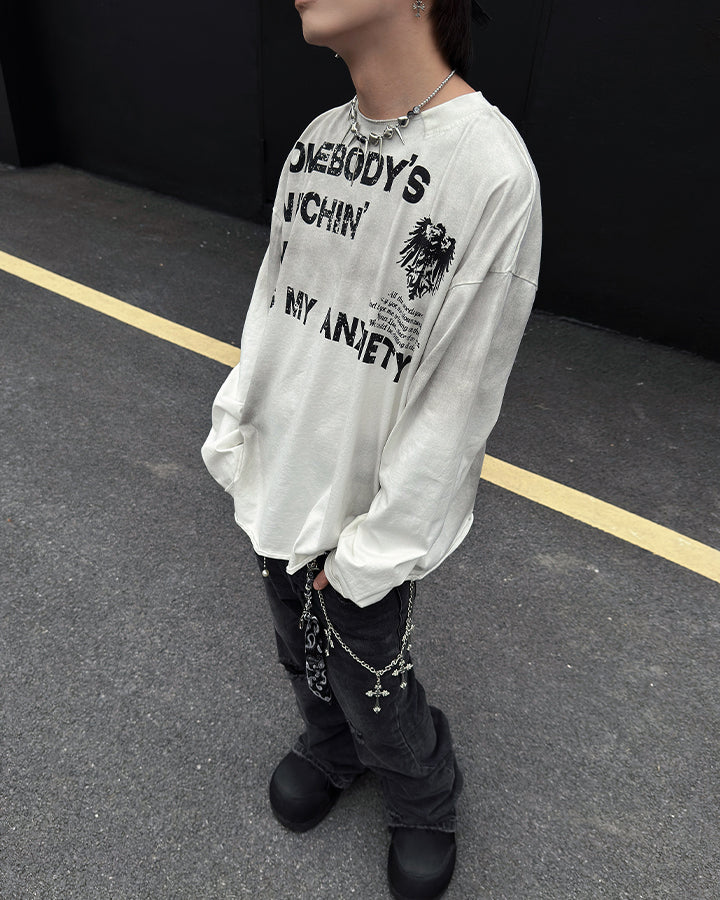 GRYFT Grunge Washed Printed Long Sleeve T-Shirt