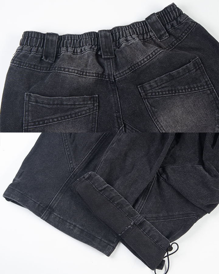 New Dark Washed Utility Strap Wide Leg Jeans