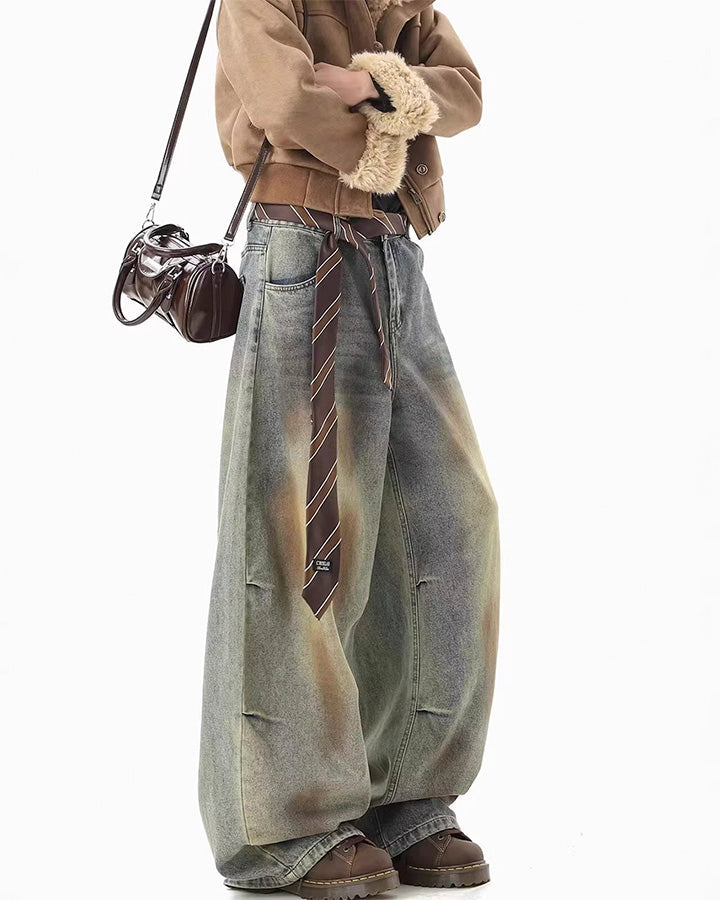 Tie Detail Wide Leg Denim Pants