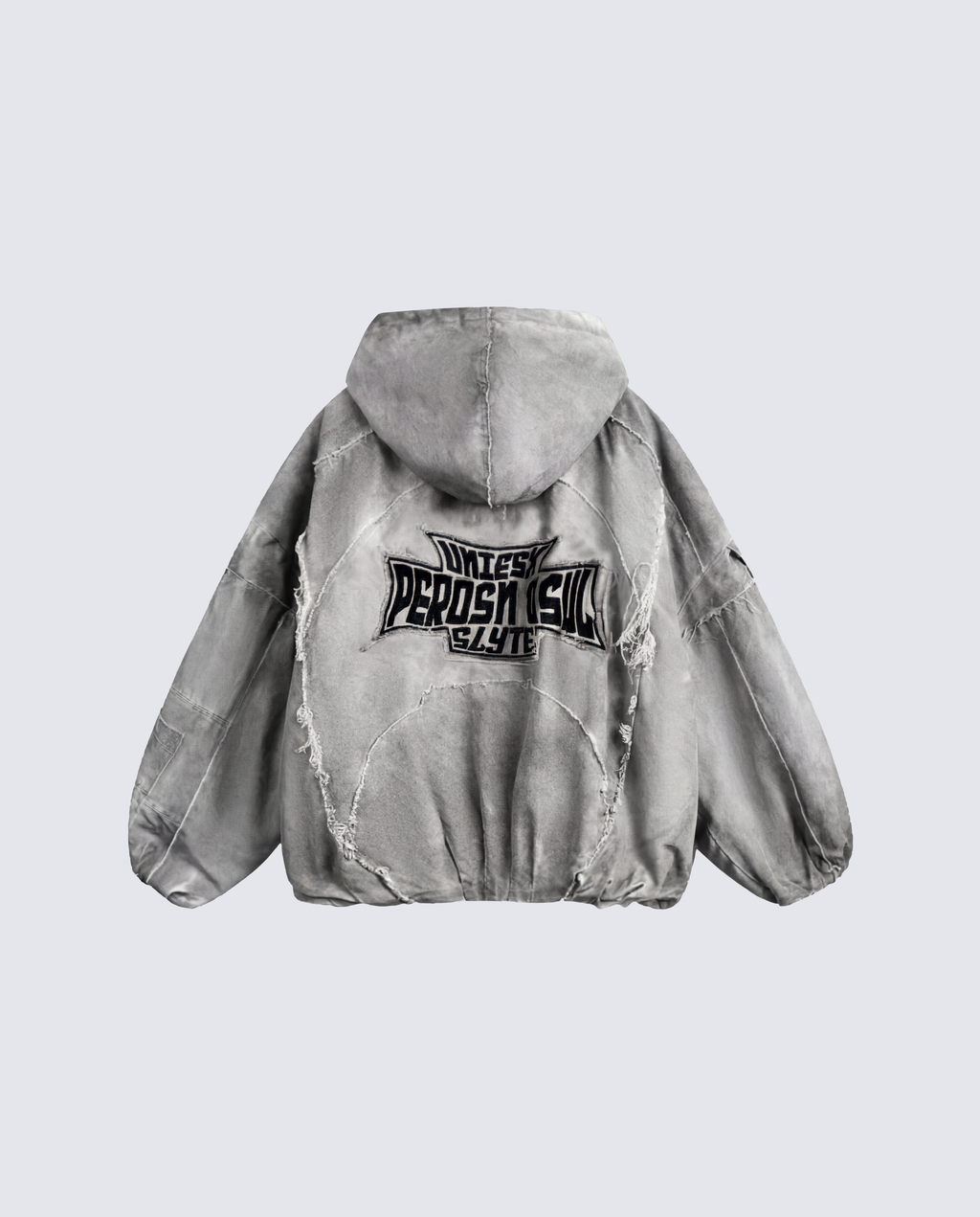 Distressed Embroidered Padded Hooded Jacket