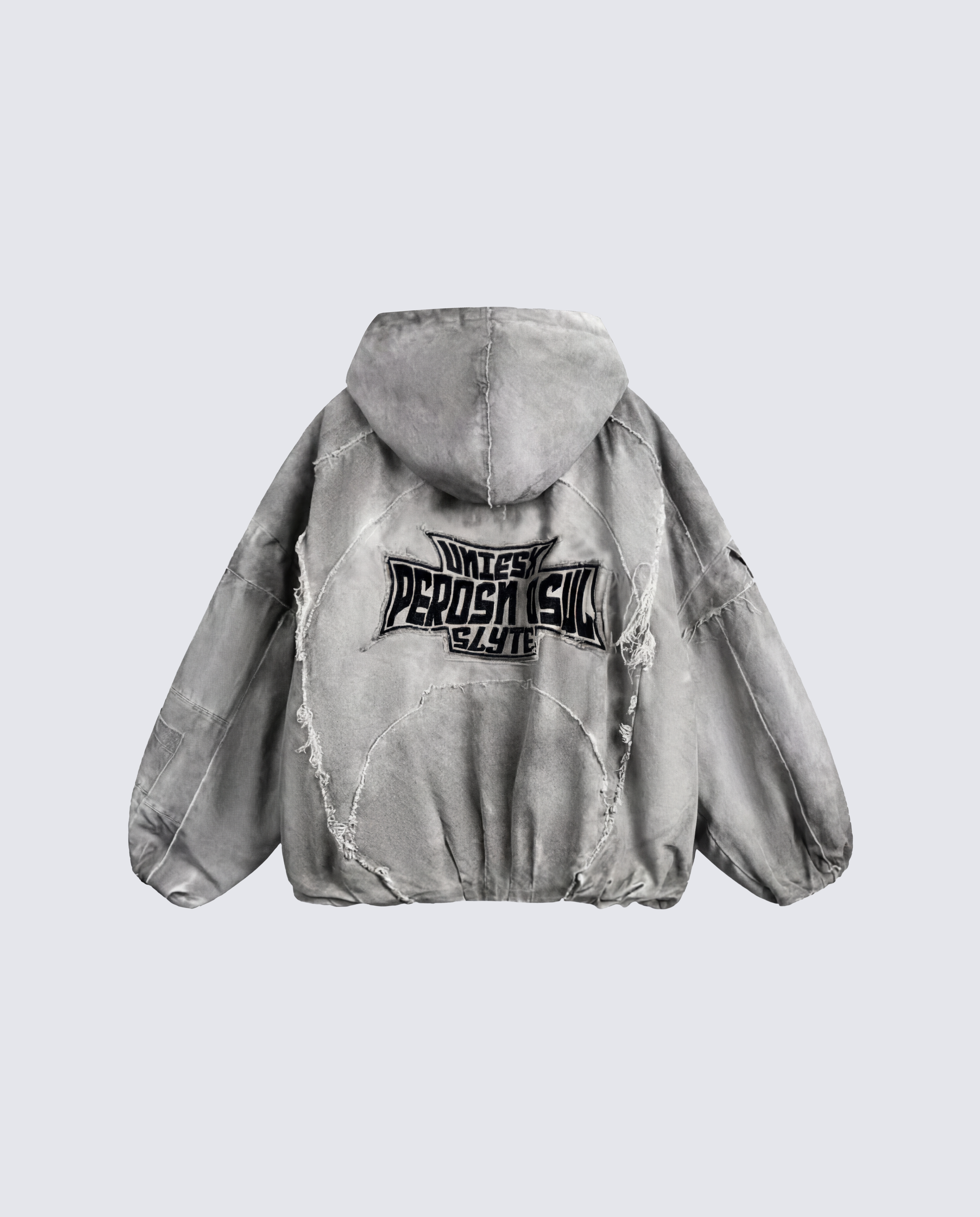 Distressed Embroidered Padded Hooded Jacket