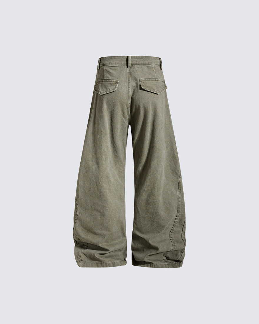 GRYFT Utility Washed Pleated Curve Pants