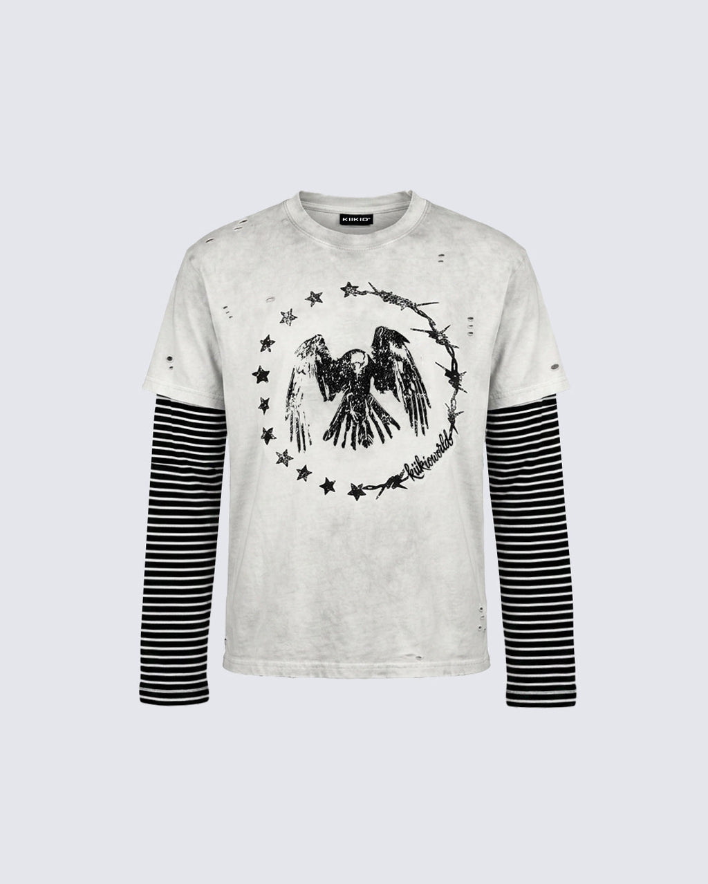 GRYFTWORLD | Washed Vintage Layered Stripe Sleeve Graphic Tee