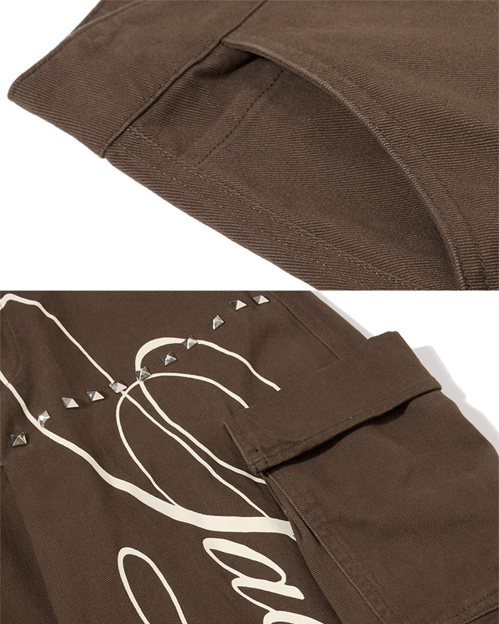 GRYFT Street Studded Graphic Multi-Pocket Wide-Leg Pants