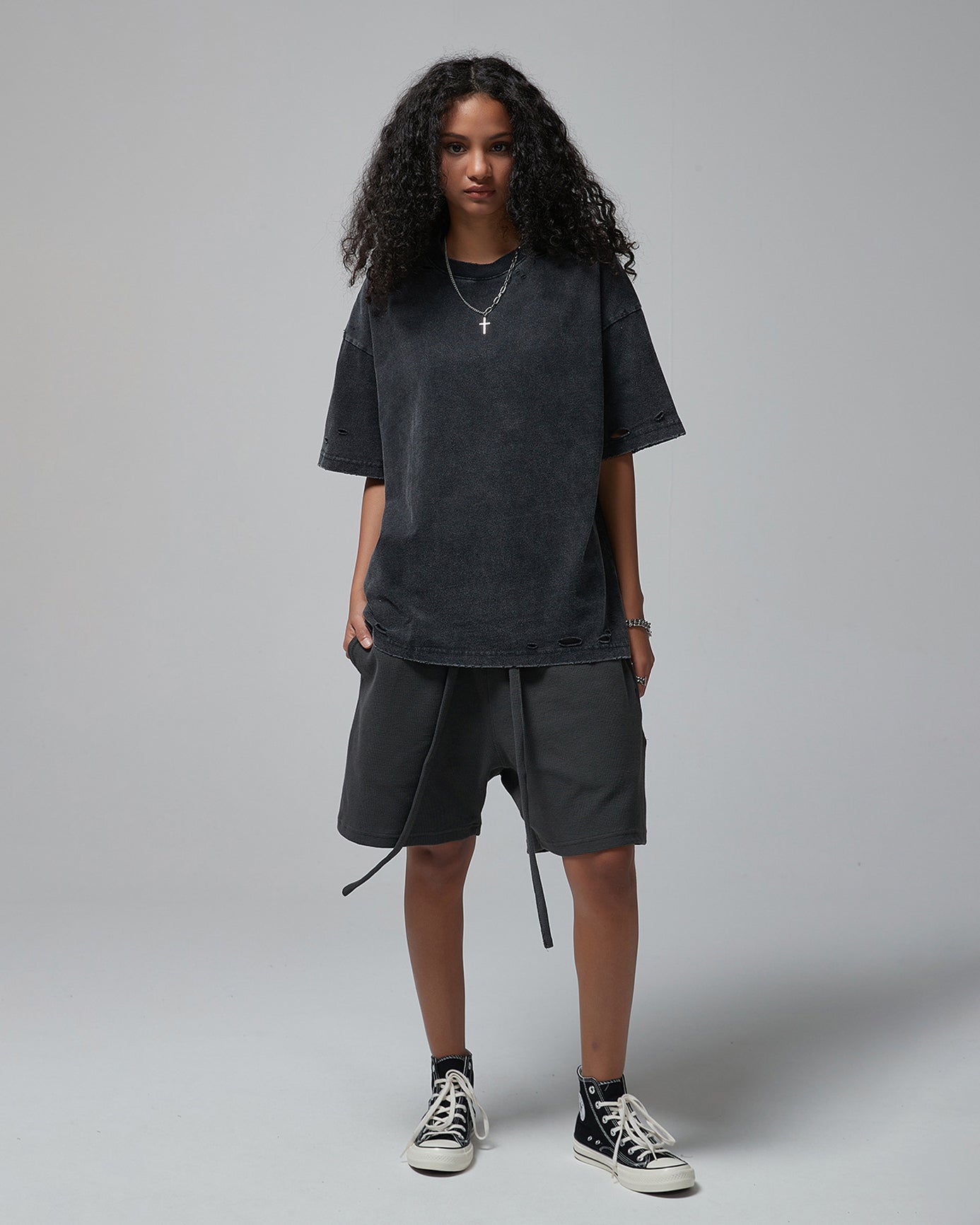 Street Fashion Distressed Short Boxy Tee