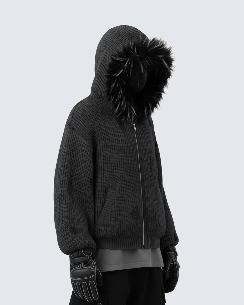 GRYFT Destroyed Knitted Sweater Plush Coat
