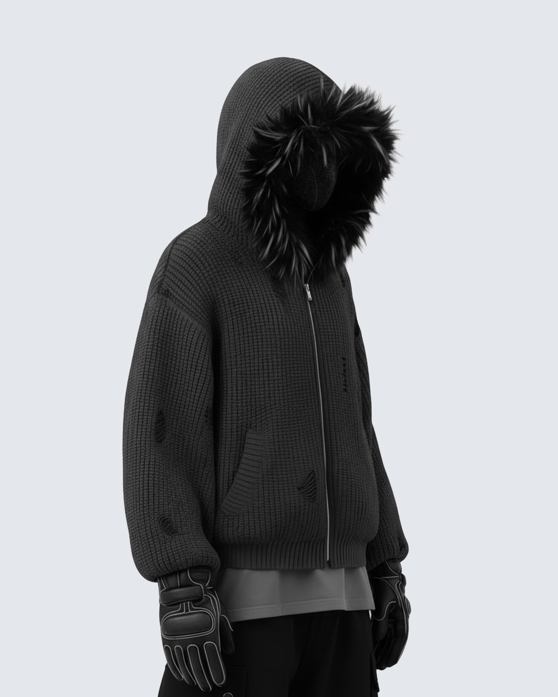 GRYFT Destroyed Knitted Sweater Plush Coat