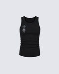 GRYFT Gothic Cross Embroidered Slim Fit Ribbed Tank Top