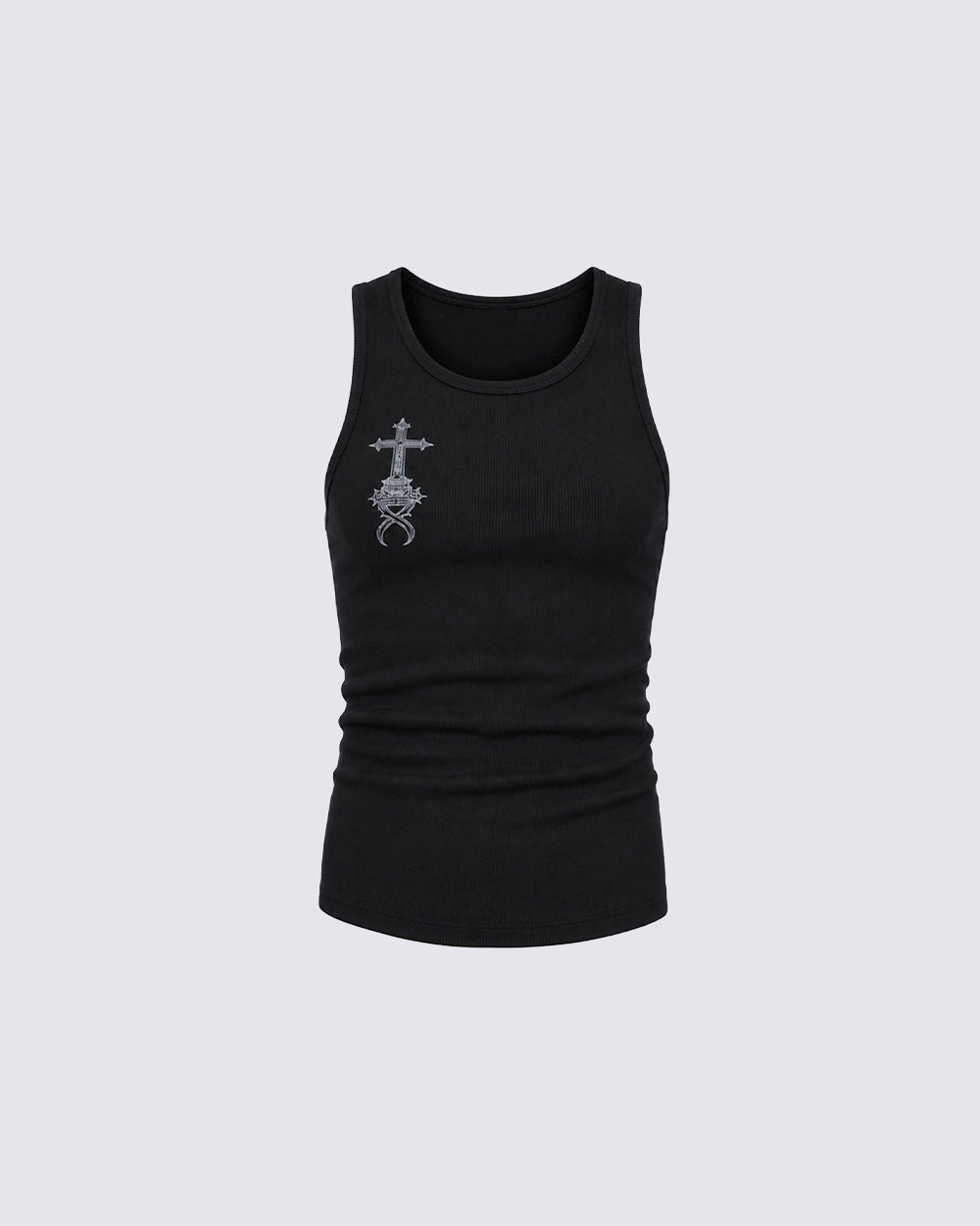 GRYFT Gothic Cross Embroidered Slim Fit Ribbed Tank Top