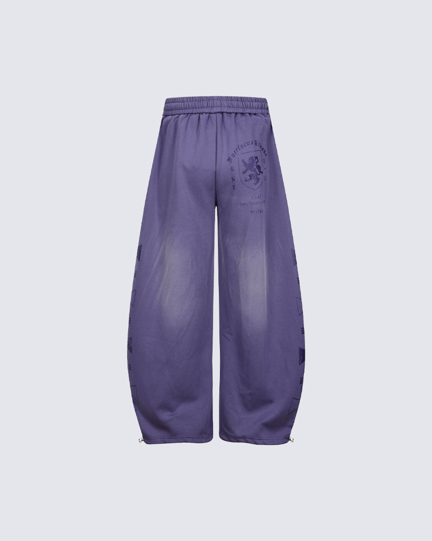 Black Gothic Letter Print Wide-Leg Sweatpants