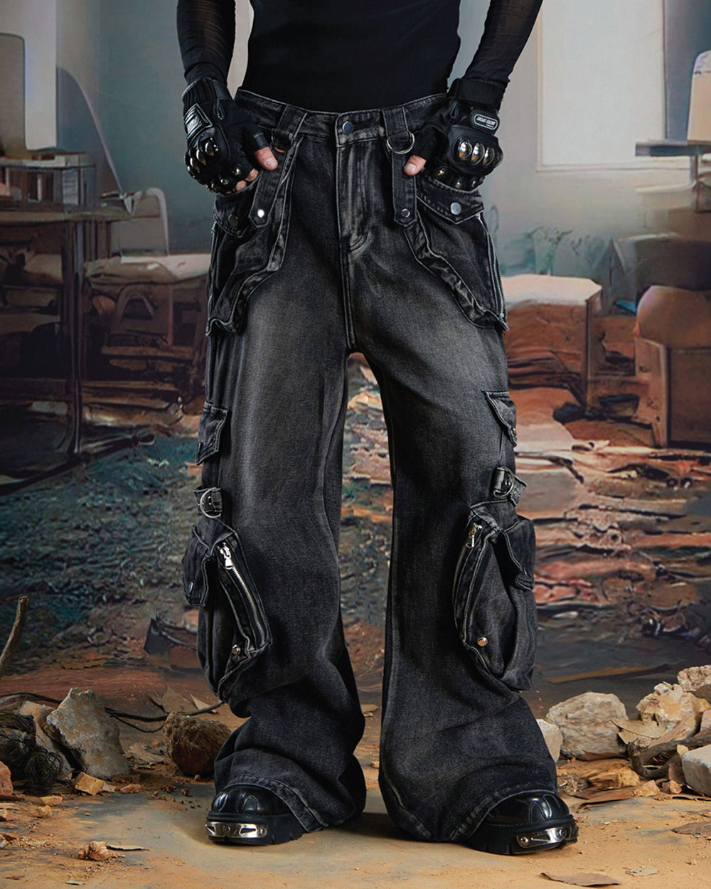 Vintage Streetwear Cargo Flared Jeans