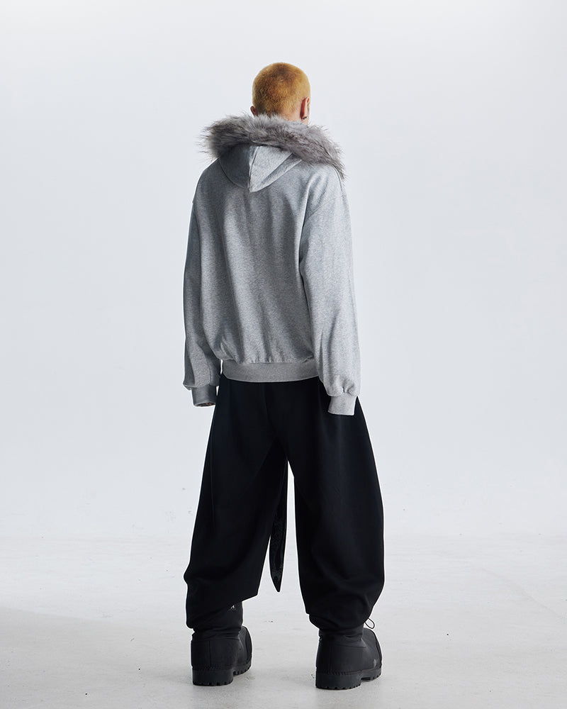 Lightweight Fuzzy Printed Half-Zip Cropped Hoodie