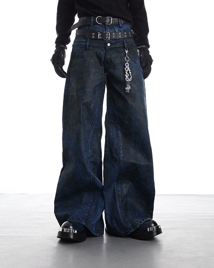 New Red Acid Wash Gothic Wide Leg Jeans