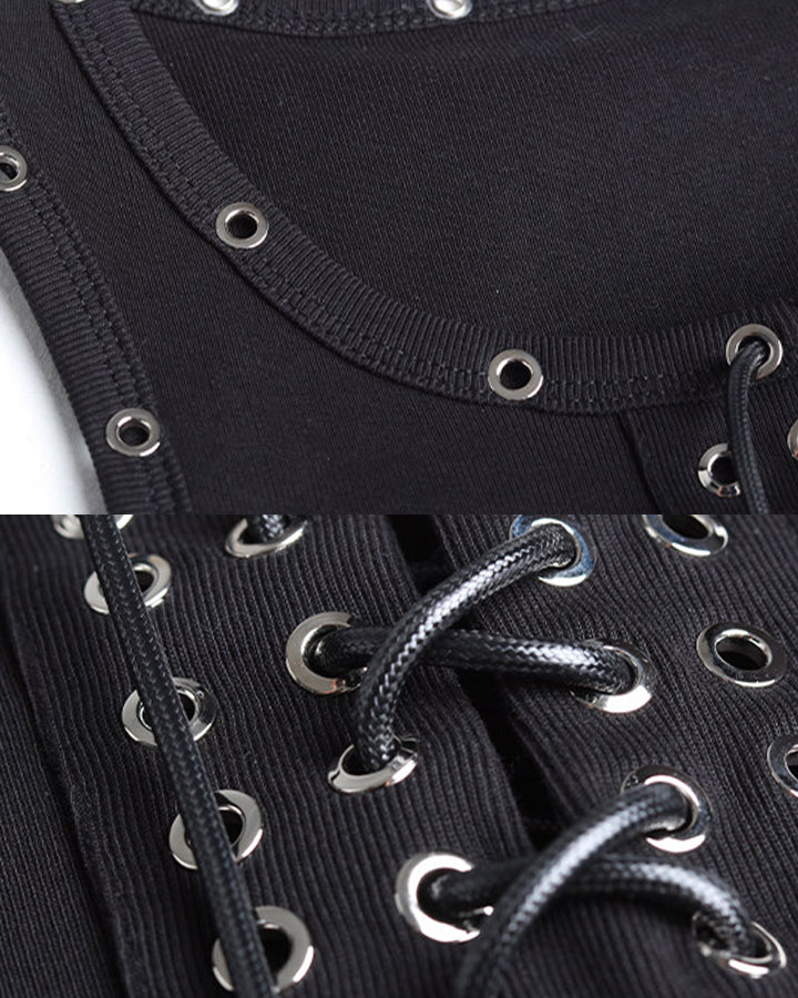 American Punk Lace-Up Rivet Tank Top New