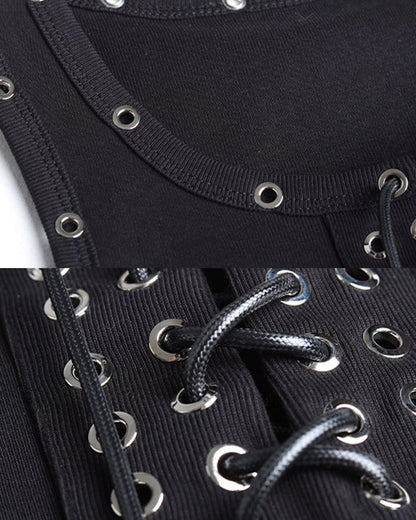 American Punk Lace-Up Rivet Tank Top New