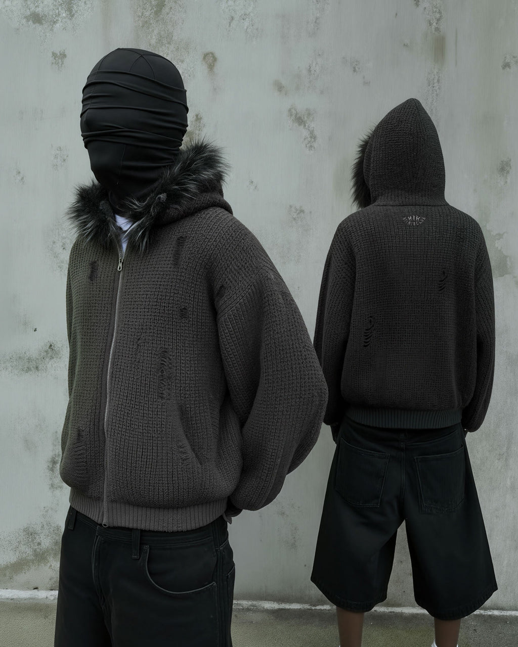 GRYFT Destroyed Knitted Sweater Plush Coat