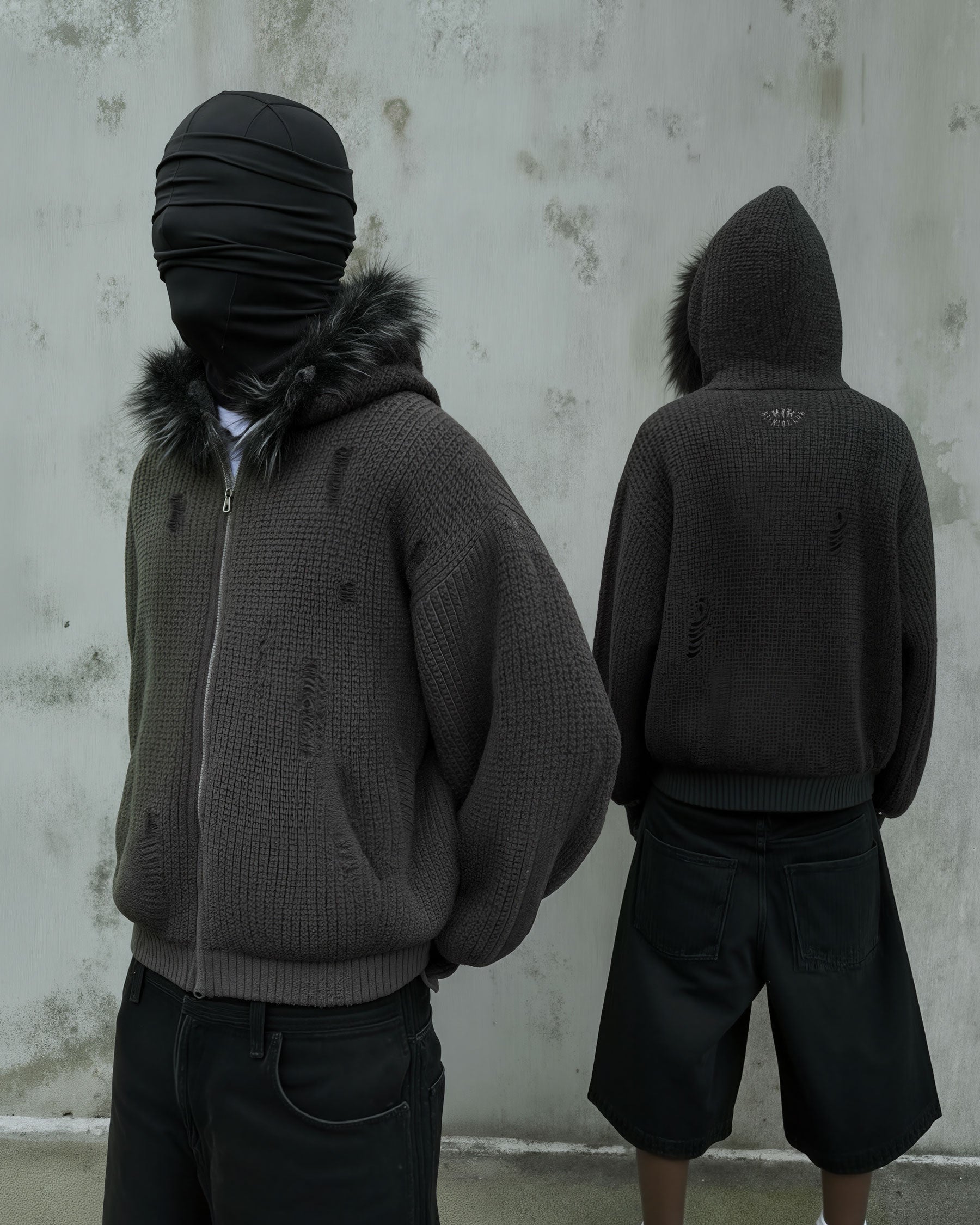 GRYFT Destroyed Knitted Sweater Plush Coat