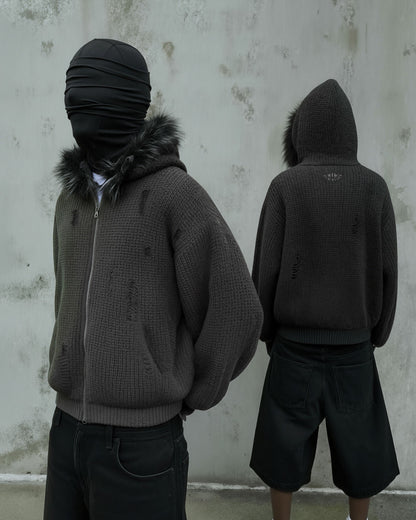 GRYFT Destroyed Knitted Sweater Plush Coat