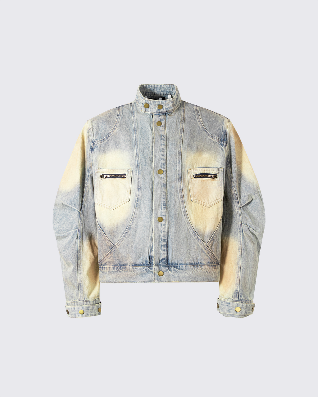 Vintage Wash Denim Jacket with Zipper Pockets